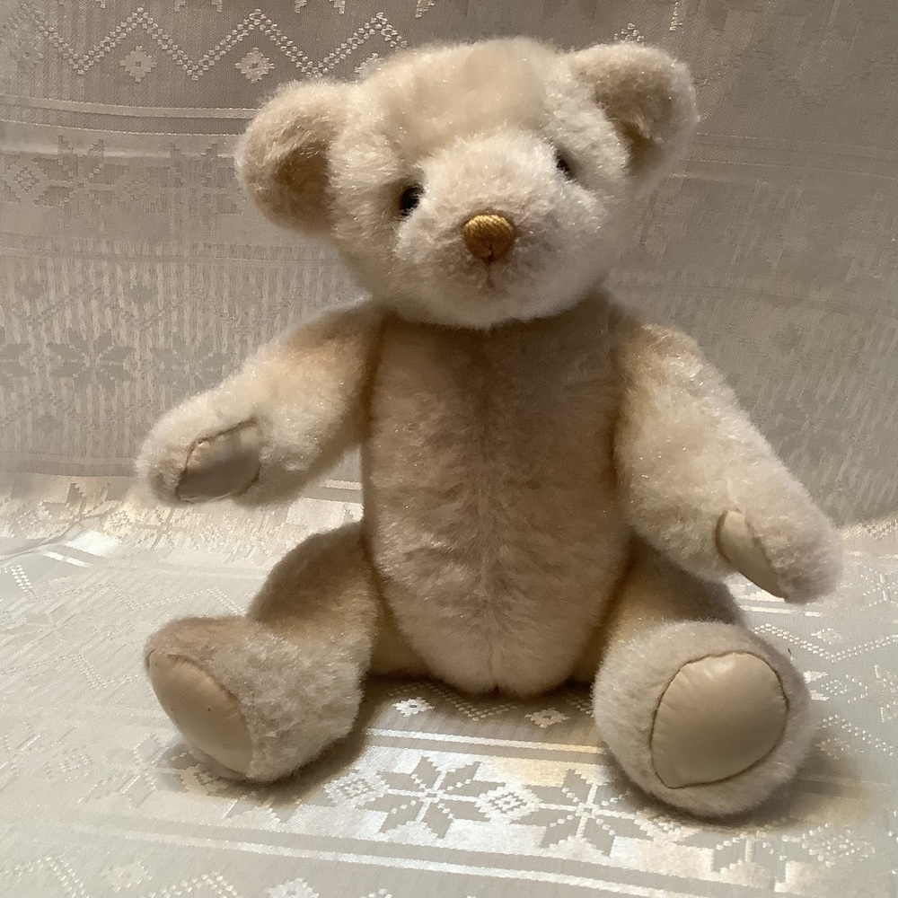 GUND Bear Plush White Gold Vintage 1990 Jointed Limbs Limited Edition